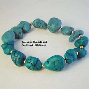 Turquoise Large Nuggets Bracelet NWT Gold Beads